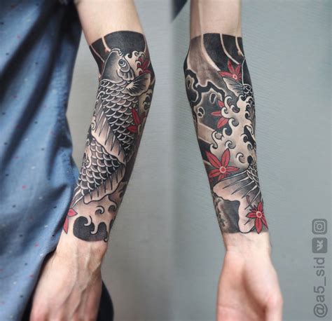 Here is a Japanese cat tattoo. . Japanese forearm tattoo